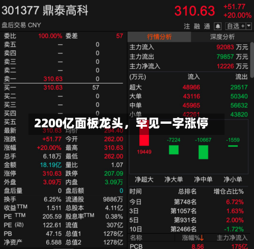 2200亿面板龙头，罕见一字涨停