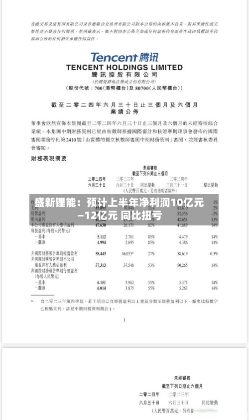 盛新锂能：预计上半年净利润10亿元—12亿元 同比扭亏