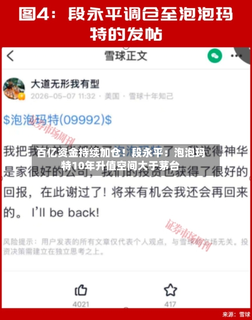 百亿资金持续加仓!段永平:泡泡玛特10年升值空间大于茅台-第2张图片