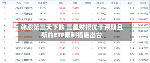 韩股第三天下跌 三星财报优于预期且新的ETF限制措施出台