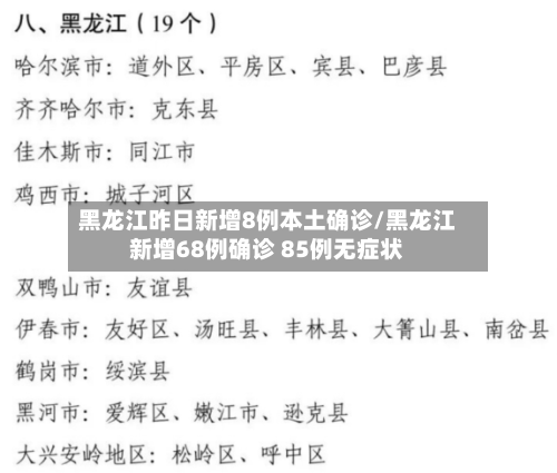 黑龙江昨日新增8例本土确诊/黑龙江新增68例确诊 85例无症状