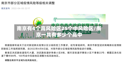 南京有4个高风险区25个中风险区/南京一共有多少个高中