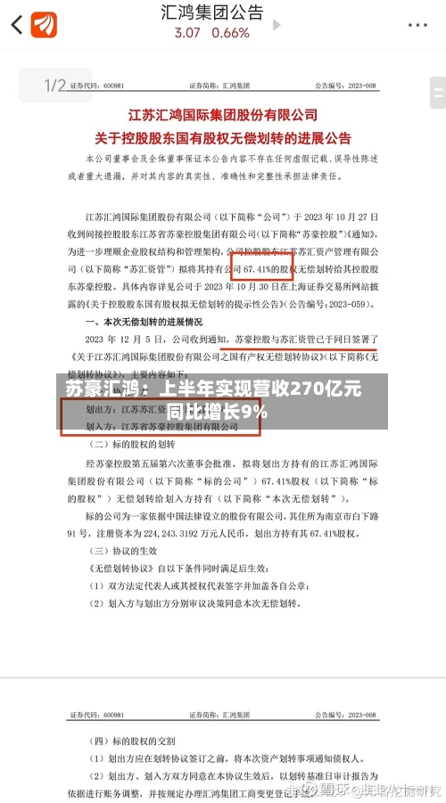 苏豪汇鸿:上半年实现营收270亿元 同比增长9%-第2张图片