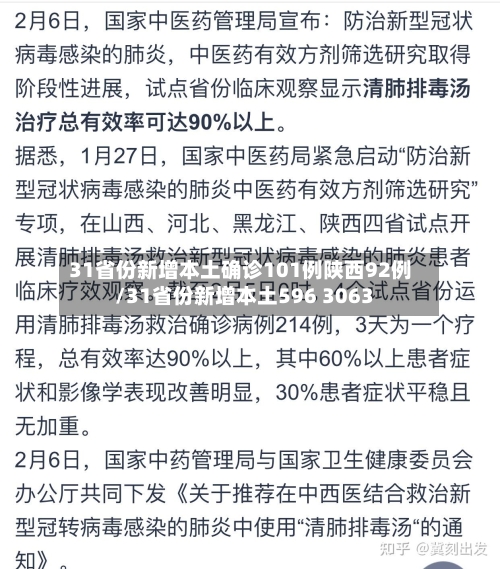 31省份新增本土确诊101例陕西92例/31省份新增本土596 3063