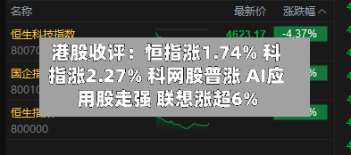 港股收评:恒指涨1.74% 科指涨2.27% 科网股普涨 AI应用股走强 联想涨超6%-第2张图片